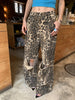 Leopard Ripped Wide Leg Jeans For Women High Waist Patchwork Button Loose Denim Pant Female Clothing