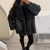 Faux Fur PatchworkTwisted Knitted Cardigan Women Elegant Lapel Long Sleeve Pockets Furry Knitwear Autumn Female Loose Outerwears