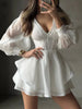 Solid Dresses For Women Deep V Neck Long Sleeves High Waist Patchwork Folds Minimalist Dress Female Clothing
