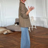 Elegant Stripe Blazer Women Loose Full Sleeve Stand Collar Single Breasted Coats Female Spring Outwear Lady