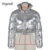 Stigende Shiny Cotton Padded Golden Coat Women Winter Warm Zipper Crop Top Jacket Patchwork Puffer Parka Outwear Veste Femme