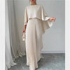 Elegant Crew Neck Pleated Long Dress Women Casual Solid Loose Cloak Sleeve Ruffle Maxi Dresses For Women Spring Autumn Vestidos