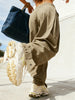 Women's Cargo Pants Solid Color Causal Fall Baggy Leg Barrel Track Pants with Pockets