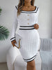 Autumn Winter Casual Elegant Square Collar Button Decoration Knitted Dress Long Sleeve Bodycon Dress for Women