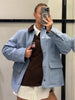 Oversized Tie Waist Short Trench Coat Stand Collar Long Sleeve Patch Pockets Spring Chic Daily Casual Women Jacket