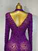 Sparkly Rhinstones Long Sleeve Elegant Party Dress Women Performance Stage Outfit Evening Birthday Prom Gown
