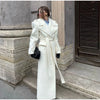 Vintage Large Lapel Tweed Long Coat Women Elegant Loose Double Breasted Belt Coats Lady Winter Classic Chic Street Overcoat