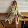 Women's Crinkle Windbreaker Jacket Lapel Full Sleeve Single-Breasted Long Trench Coat Autumn Daily Lady Chic Outwears