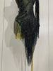 Stage Costume Sparkly Rhinestones Tassel Sexy See-Through Dress Women One Shoulder Latin Dance Bars Nightclub Party Outfits