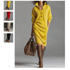 Autumn Knitted Button Lapel Women Dress Casual Loose Pocket Lazy Straight Over The Knee Long Sleeve Sweater FemaleDress