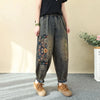 Artistic Retro Embroidered Jeans Women's Wear Spring Autumn Loose High Waist Elastic Denim pants Female Casual Trousers