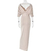 Women Off-shoulder Ruched Sexy Maxi Dress Elegant Deep V Neck Draped Sleeve Bodycon Club Party Long Dresses Female