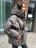 Hooded Batwing Sleeve Tie Waist Puffer Coat Fit Quilted Warm Winter Women Street Outerwear Chic Casual Outfit