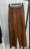 Retro Leather Ankle-Length Pants Women Elastic Waist Suede Sheepskin Wide Leg Length Straight Cylinder Trousers Black brown