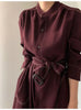Spring Autumn Single Breasted Women's Shirt Dresses Sashes Stand Collar Korean Casual Straight Dress Female