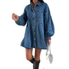 Women's Casual Shirt Button Long Sleeve Denim Dress Loose Pockets Dress