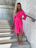 Elegant Long Sleeved Dress Women Solid Color Slim Fit Sexy Pleated Design Lapel Lantern Sleeve Shirt Dress