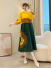 Anmrem Tie Flower Design Women's Pleated Dress O-neck Long Sleeve Colorblock Patchwork Chic Beading Loose Famale Clothes 2DB5753