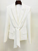 High Street Designer Runway Suit Set Women's Lacing Belt Blazer Pleated Zip Pants Set 2pcs Set