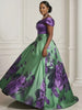 Women Plus Size Dress Off Shoulder Satin A Line Ball Gown Floral Print Formal Evening Prom Elegant Wedding Guest Maxi Dress