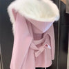White Turn Coat Women's Autumn Winter Belt Woolen Coat Fur Coat Fragrant Wind High end Lightweight Short Fur Neck