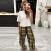 Plaid Baggy Pants Women's Pants Autumn Ladies Oversize High Waist Trousers Elegant Wide Leg Street Wear Pants