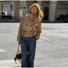 Belted Waist Cropped Trench Double Breasted Stand Collar Autumn Chic Elegant Women Coat Casual Vintage Office Lady Jacket