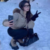 Winter Cropped Parkas for Women Faux Fur Collar Hooded Cotton-Padded Jacket Thicken Warm Bread Down Cotton Coat