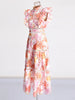 Colorblock Hollow Out Elegant Dress For Women Stand Collar Flying Sleeve High Waist Temperament Dress Female