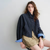 Women Slub Cotton Jackets Spring Cropped Tulip Silhouette Striped Cuff - Turn Up Stand Collar Tops
