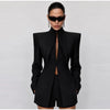 Pinstripe Women's Blazer Coats Back Cut Out Tie Long Sleeve Jackets for Woman Lapel Collar Navy Striped Suit Jacket Office Chic