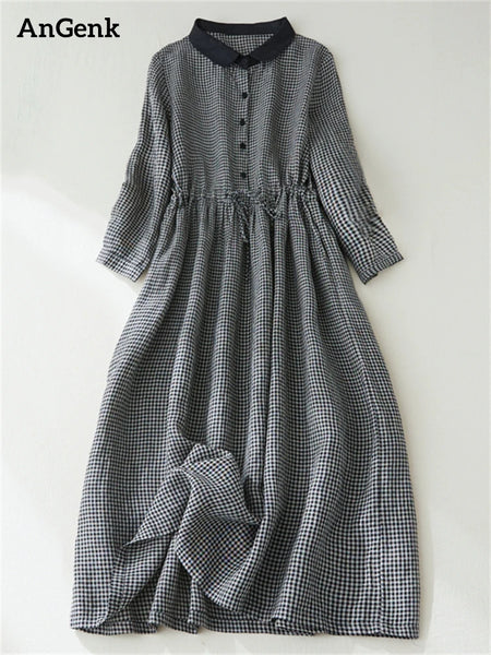 Patchwork Black White Plaid Autumn Dresses Office Lady Work Dress Japanese Style Women Spring Casual Long Clothing