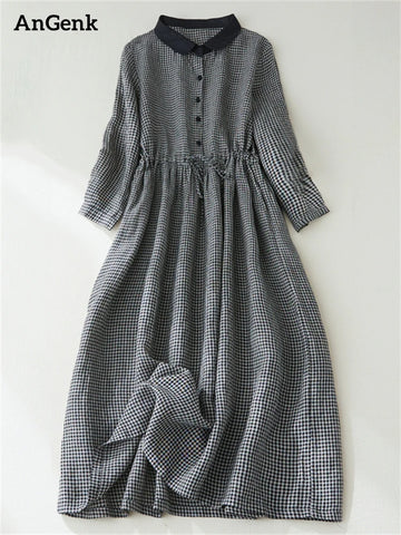 Patchwork Black White Plaid Autumn Dresses Office Lady Work Dress Japanese Style Women Spring Casual Long Clothing