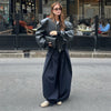 Double Zip Rib Collar Women Cropped Jacket Long Sleeve Side Pockets Loose Oversized Solid Autumn Coats Daily Chic Jackets