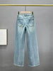 Rhinestone Pendant Design High Waist Wash Jeans Women's Spring Loose All-Match Straight-Leg Pants Female