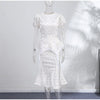 Women's White Floral Print Puff Sleeve Dress With Waistband Satin Ruffled Hem Maxi Dress Lady Elegant Party Robes