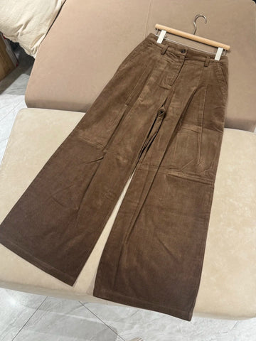 Women's high-waisted casual corduroy straight-leg wide-leg pants