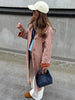 Women Plaid Long Windbreaker Chic Lapel Single Breasted Pocket Loose Jackets Lady Daily Commuting Street Outerwear