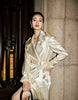 Spring Autumn Long Shiny Flowy Soft Satin Trench Coat for Women Belt Double Breasted Elegant Designer Closthes