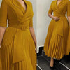Dashiki African Dresses for Women Autumn Elegant Half Sleeve V-neck Polyester Pleat Dress Ankara Dresses African Clothes