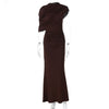 Irregular Ruched Sexy Maxi Dress For Women Elegant Autumn Inclined Shoulder Pleated Club Party Long Dresses Female