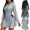 Women Autumn Sweatshirt Dresses Side Lace-Up Waist In Long Sleeve Solid Color Hooded Pullover Tops Casual Long Loose Hoodies