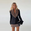 Faux Fur Patchwork Tweed Coat Skirt Sets Women Elegant Long Sleeve Waist Cinching Jackets Mini Skirts Autumn Chic Ladies Outfits