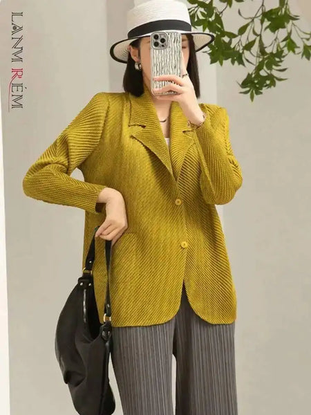 Pleated Blazers For Women Spring Lapel Single Breasted Long Sleeves Coat Female Coat 2DA3117
