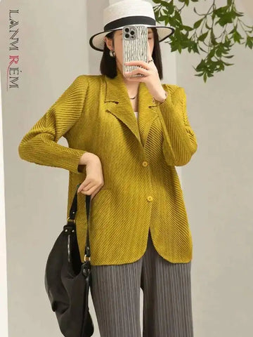 Pleated Blazers For Women Spring Lapel Single Breasted Long Sleeves Coat Female Coat 2DA3117