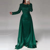Elegant Satin Sequin Stitching Dress Glitter High Waist Gala Evening Dress Women Chic Long Sleeve Full Length Party Dress