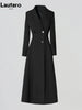 Long Black Fitted Trench Coat for Women, Chic Stylish, Single Breasted, Designer Clothing, Spring, Elegant