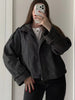 Vintage Loose Stand Collar Woolen Coat for Women Casual Solid Full Sleeve Warm Cropped Overcoat High Street Outwear