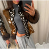 Leopard Print Women's Faux Fur Jacket Stand Neck Full Sleeve Slim Fitted Cropped Coats Female Autumn Winter Vintage Outwear
