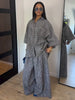 Loose Plaid Shirt Pants Two-piece Set Three Quarter Sleeve Oversize Blouses Wide Leg Pants Suit Women Casual Sets